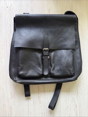 Roots Backpack Black Leather Satchel Messenger Bag Unisex